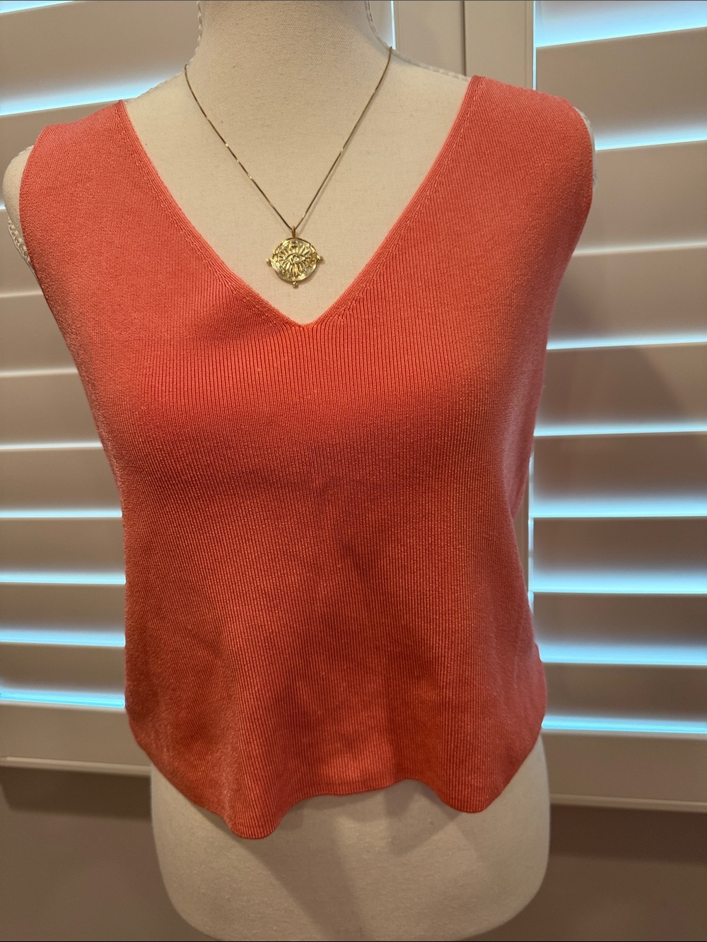Ellen Tracy Coral V-Neck Knit Tank Top